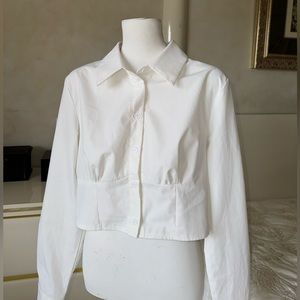 SHEIN - Crop Top / Button Up Shirt . M / medium. White . Long sleeve